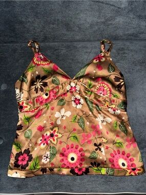 Liquido Floral Satin Cami in Pink & Tan